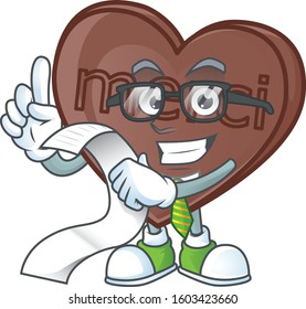 Funny face one bite love chocolate cartoon with menu ready to serve