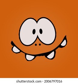 Cara divertida y fondo naranja. Cara estúpida del vector.