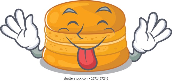Funny face orange macaron mascot design style with tongue out