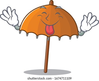 Funny face orange umbrella mascot design style with tongue out