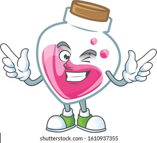 Funny face pink potion cartoon character style with Wink eye