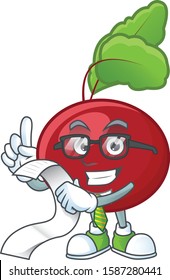 Funny face red beet greens cartoon with menu ready to serve
