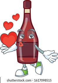 Funny Face red bottle wine cartoon character holding a heart