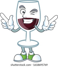 Funny face red glass of wine cartoon character style with Wink eye