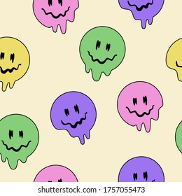 Funny Face Seamless Pattern. Happy Face Vector Art Illustration. Dripping Faces. Fashion Illustration.