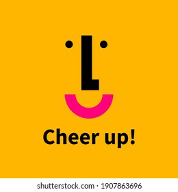 Funny face with smile. Motivation card. Vector illustration