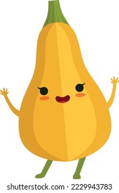 Funny face squash character. Cartoon smiling vegetable