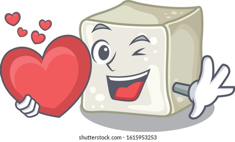 Funny Face sugar cube cartoon character holding a heart