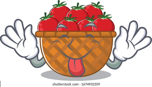 Funny face tomato basket mascot design style with tongue out