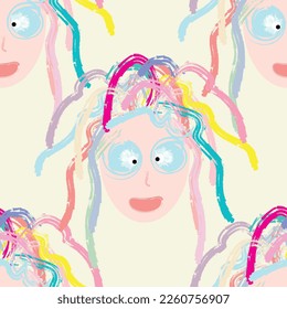 Funny face vector as seamless pattern of happy icon.