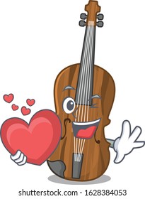 Funny Face violin cartoon character holding a heart