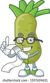 Funny face wasabi cartoon with menu ready to serve