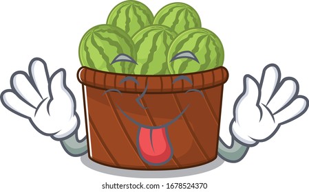 Funny face watermelon fruit basket mascot design style with tongue out