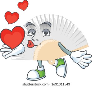 Funny Face white chinese folding fan cartoon character holding a heart