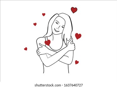 funny face woman girl self love with red hearts 