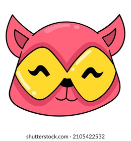 gatito mascarado de cara divertida, emoticono de caja de ilustraciones vectoriales. dibujo de icono de garabato