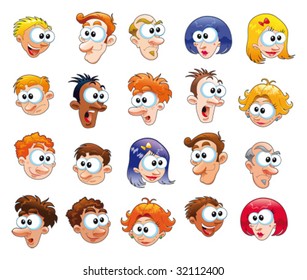 Funny faces. Cartoon and vector isolated objects