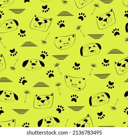 Funny faces of cats and dogs. Vector illustration
