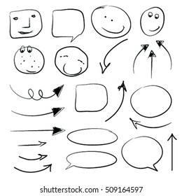 Funny faces, circles and handwritten arrows