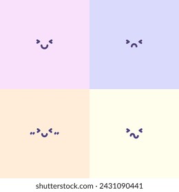 Funny Faces. Collection of Cute Emoji with Different Emotions. Square shape. Comic Avatars, Posters, Banners. Cartoon style. Flat design.