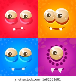 Funny Faces of Cute Monsters Collection, Cute Aliens Various Emotions Vector Illustration