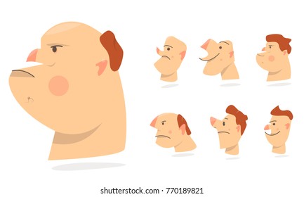 Funny faces, different expressions of emotions. Characters people avatars. Cartoon comic caricature.