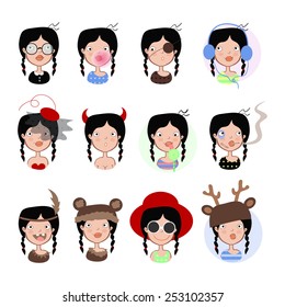 Funny faces, girls, characters