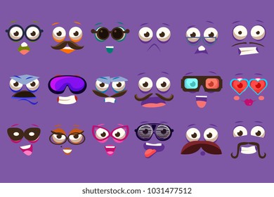 Funny faces se with different emotions vector Illustrations, smiles characters for site, video, animation, websites, infographics, messages, comics, newsletters