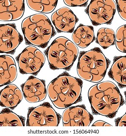 Funny faces seamless background, vector cartoon style pattern.
