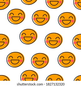 Funny faces with smiles seamless pattern for april fools day. Cute positive background
