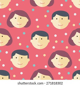 Funny faces vintage seamless pattern. Flat design.