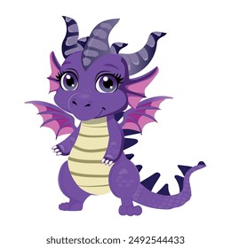 Funny fairy dragon, cute magic lizard with wings.