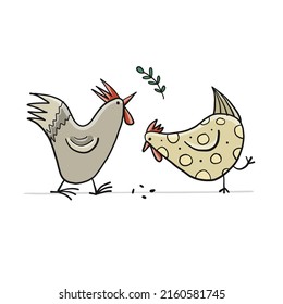 Funny Family - Chicken and Rooster characters. Art isolated on white for your design