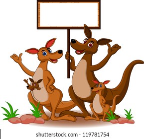 funny family kangaroo cartoon with blank board