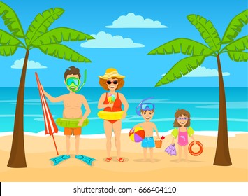funny family on summer beach tropical vacations