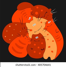 Funny family of red cats. Vector illustration.