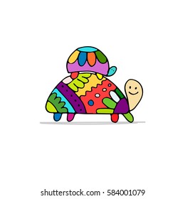 Funny family, turtle with baby, sketch for your design. Vector illustration