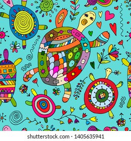 Funny family, turtle with chidren. Seamless pattern for your design