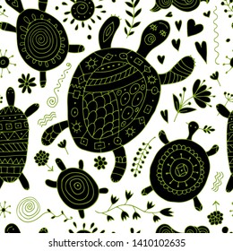 Funny family, turtle with chidren. Seamless pattern for your design