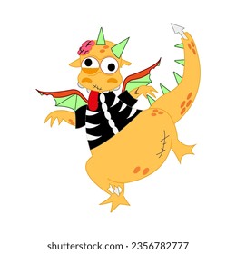 Funny fantasy character dragon in a halloween costume. Isolated on white background. Vector cartoon colorful icons.
