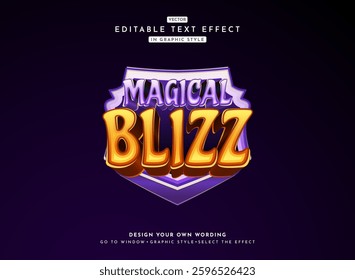 funny fantasy magical blizz gold violet 3d game logo text effect