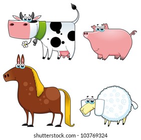 Funny farm animals. Cartoon and vector isolated characters.