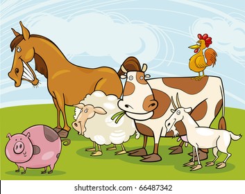 funny farm animals group cartoon illustration