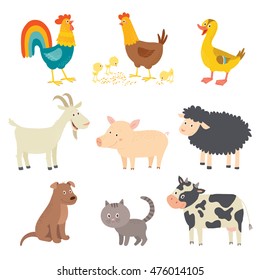 Funny farm animals icon set. Vector hand drawn eps 10 clip art illustration isolated on white background.