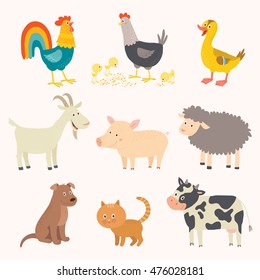 Funny farm animals icon set. Vector hand drawn eps 10 clip art illustration isolated on white background.