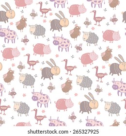 Funny farm animals in vector background.Vector seamless pattern
