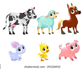 Animales de granja divertidos. Caricatura vectorial personajes aislados.
