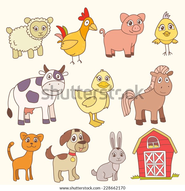 Funny Farm Animals Vector Cartoon Style Stock Vector (Royalty Free ...