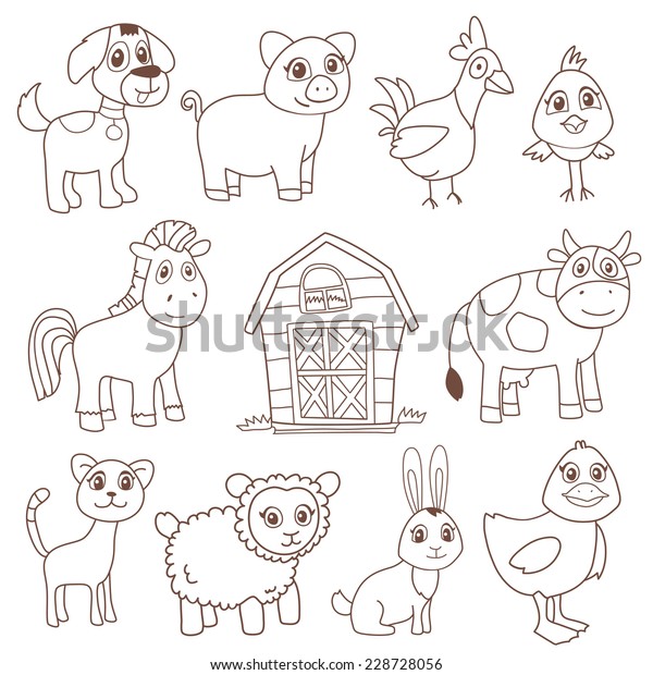 Funny Farm Animals Vector Cartoon Style Stock Vector (Royalty Free ...