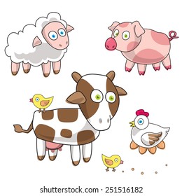 Funny Farm Cartoon Pig Lamb Cow Stock Vector (Royalty Free) 251516182